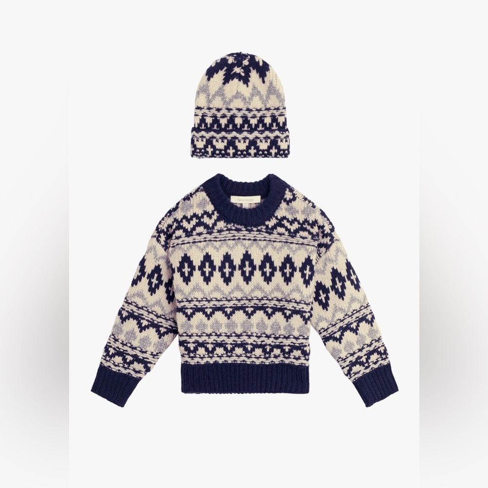 Favorite daughter NAVY/ GREY FAIR ISLE SWEATER AND HAT SET